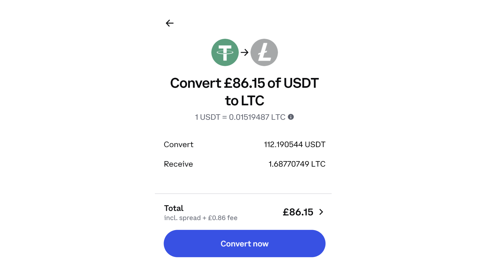 Convirtiendo USDT en LTC en Coinbase