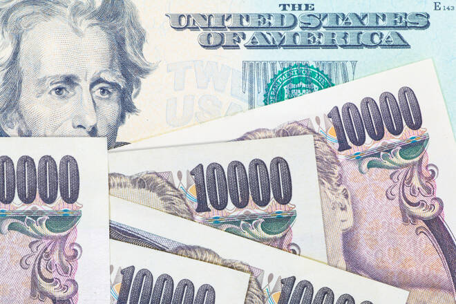 Japanese yen currency and dollar bank note use for currency concept