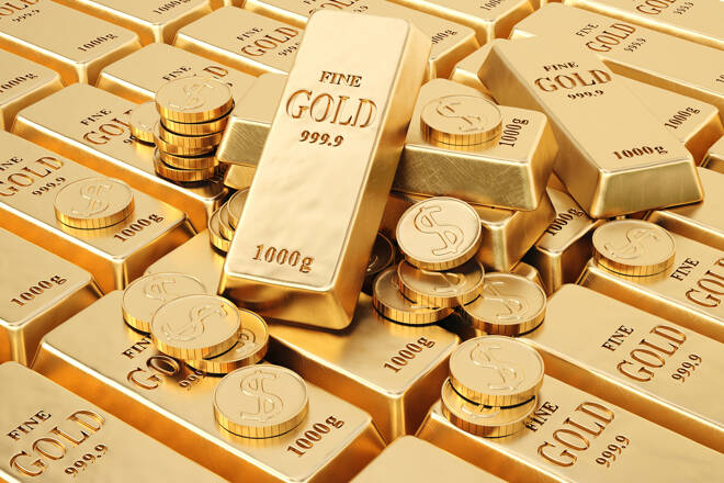 gold bars and gold coins.