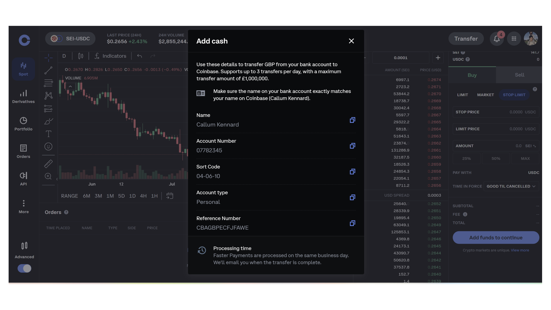 Depositando en la cuenta de Coinbase