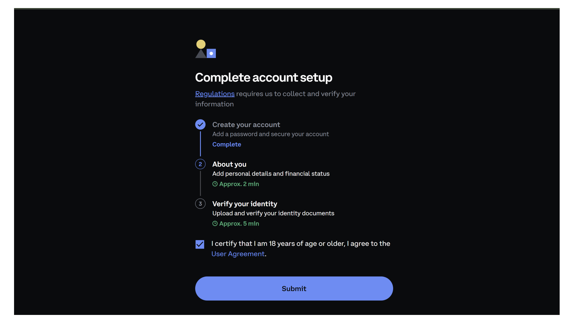 Para su proceso de KYC, Coinbase solicita información sobre su estado financiero y una prueba de identidad.
