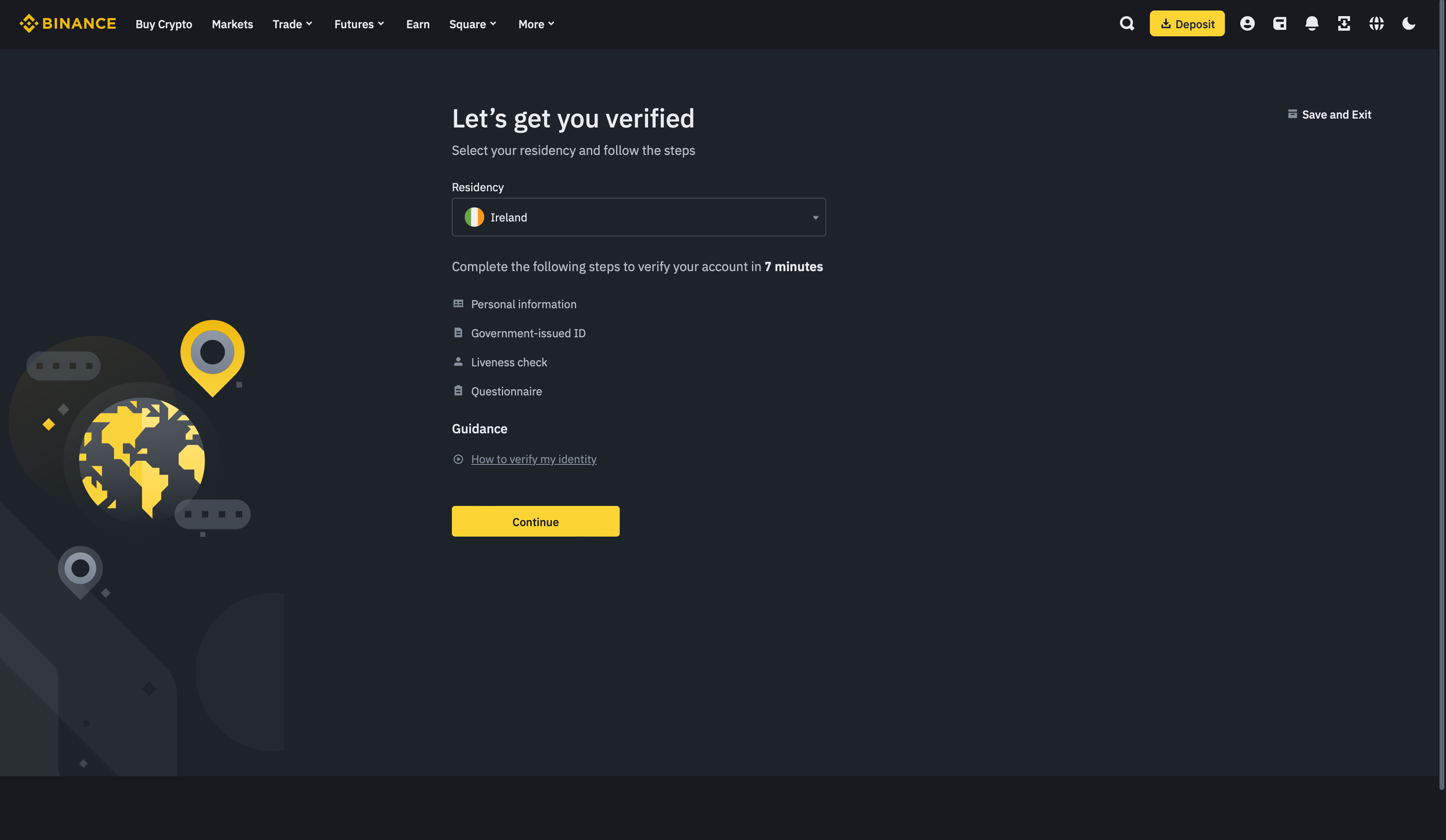 Página de KYC de Binance