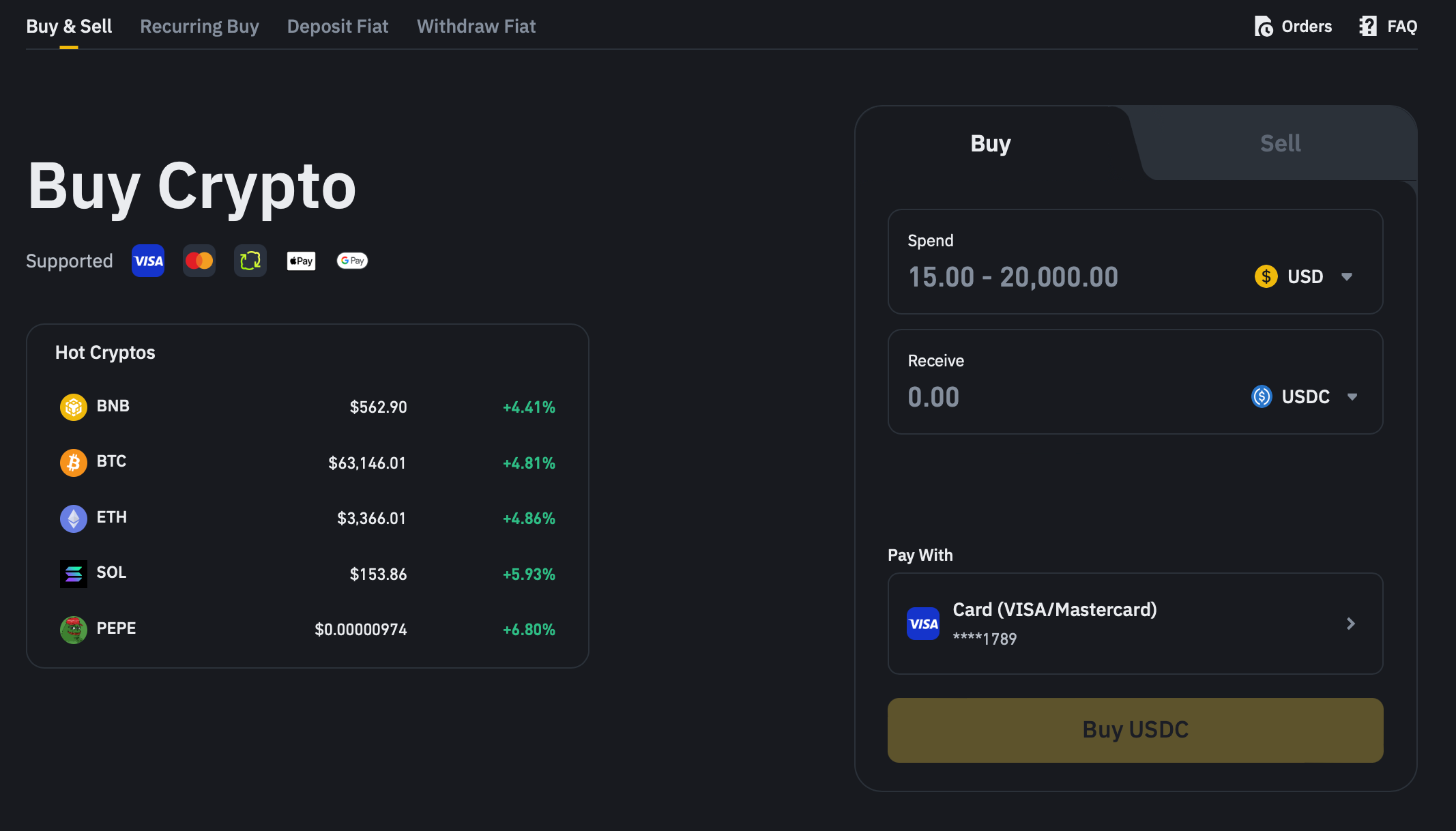 Plataforma de compras de un solo clic en Binance