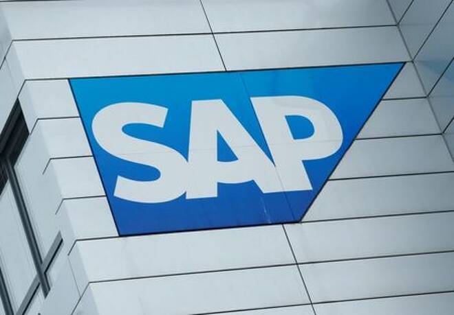 El logotipo de SAP en Walldorf, Alemania