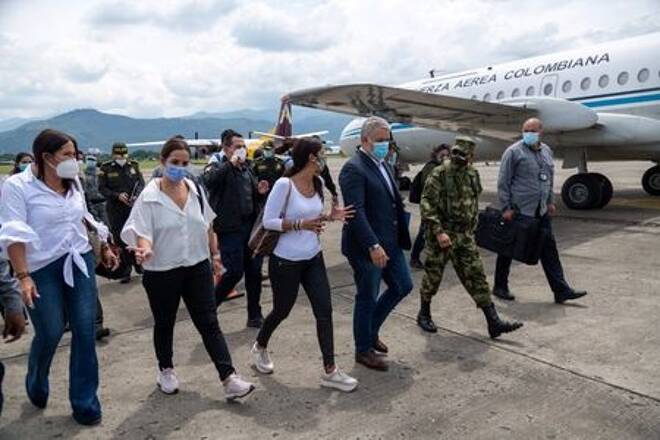 Colombia's President Ivan Duque arrives in Cali to lead a working meeting on security matters and to review progress on social issues, in Cali