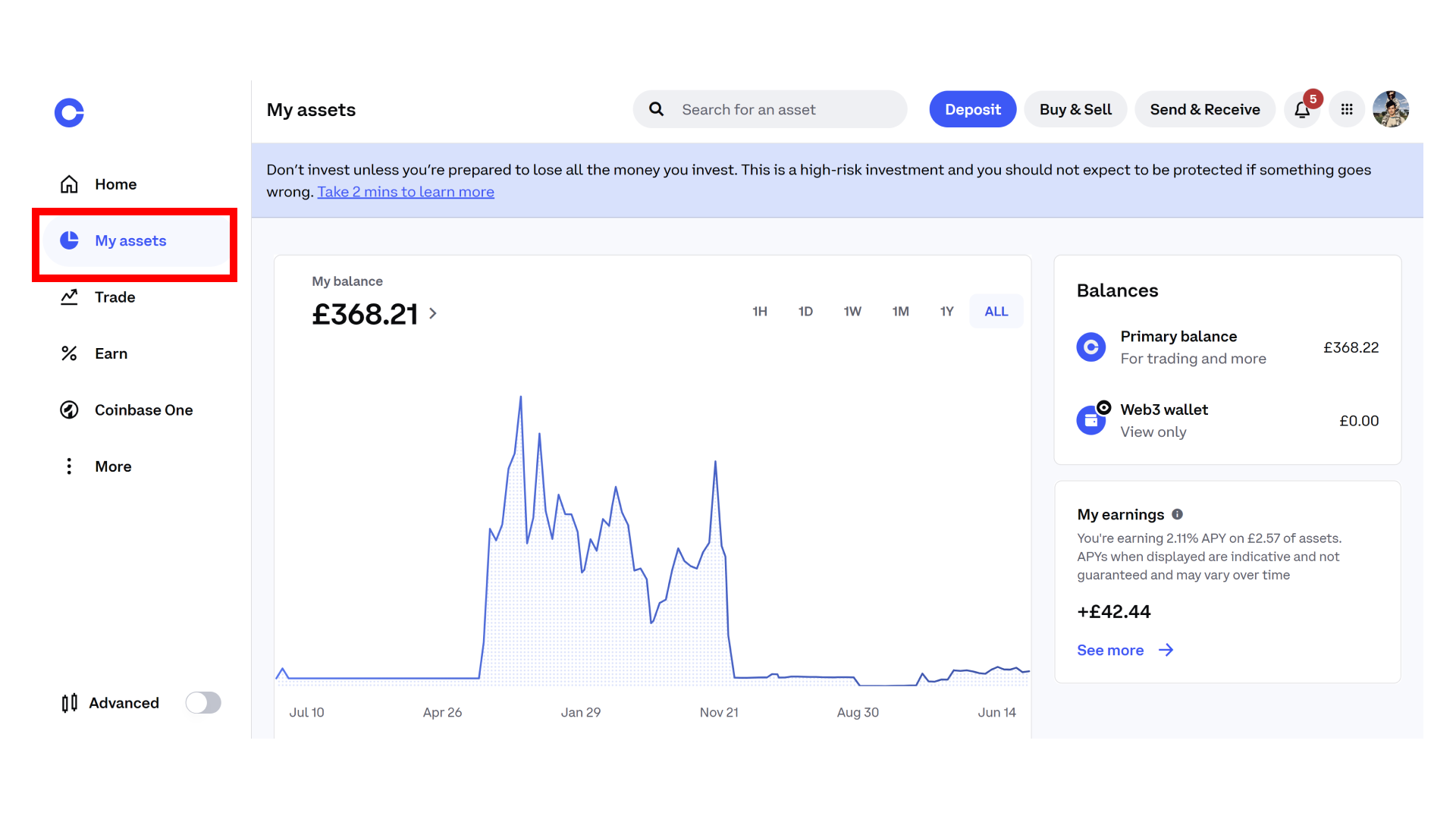 Viendo mis activos en Coinbase