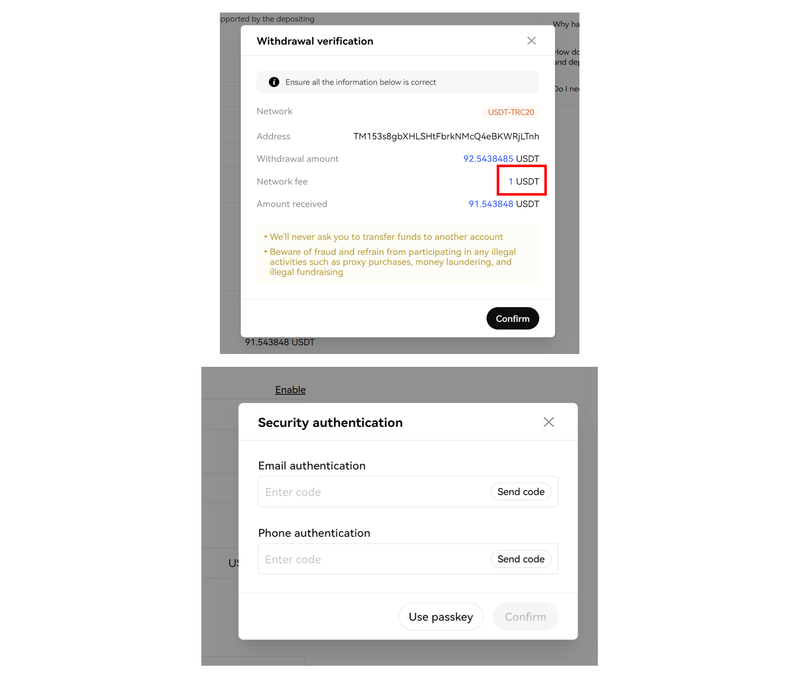 Verificación y detalles del retiro en OKX