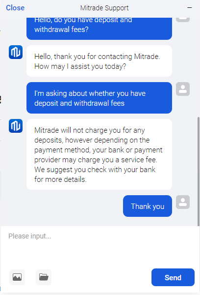 Soporte a través de chat de Mitrade