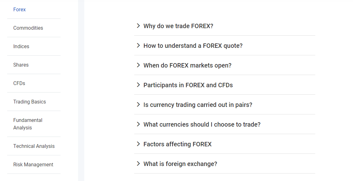Sección de Formación en Mitrade