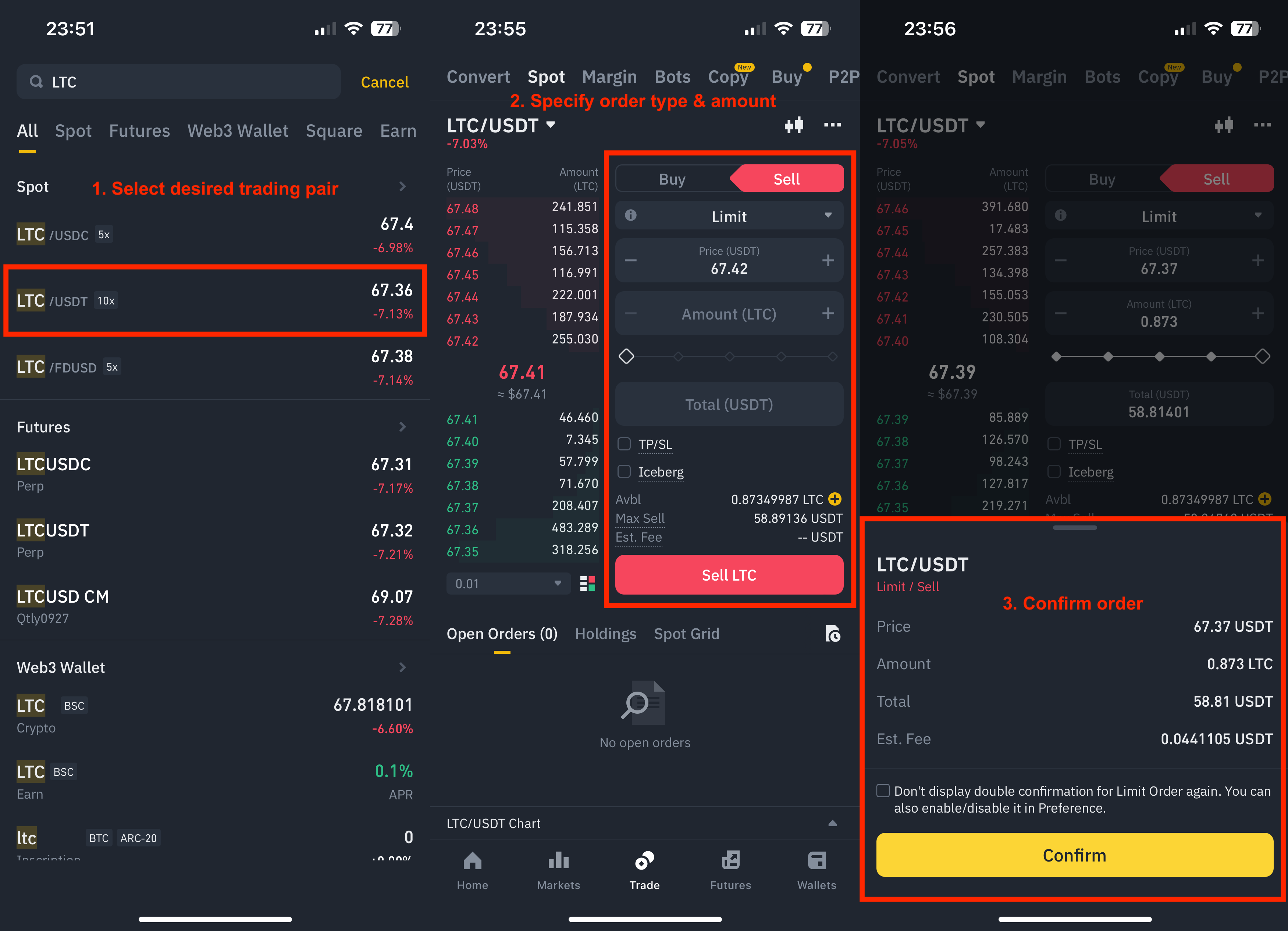 Ejecutando órdenes de venta en Binance
