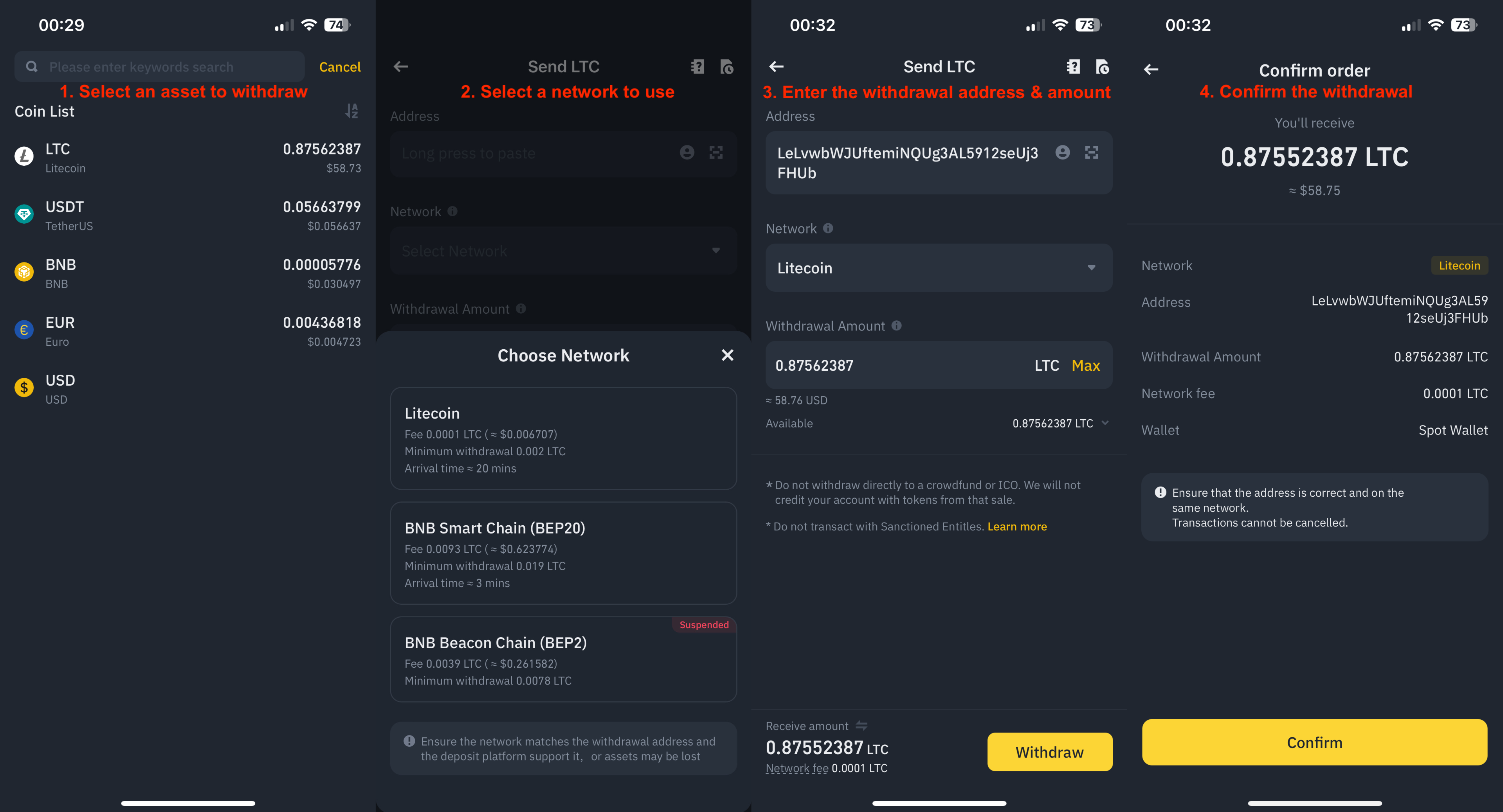 Proceso de un retiro con criptomonedas