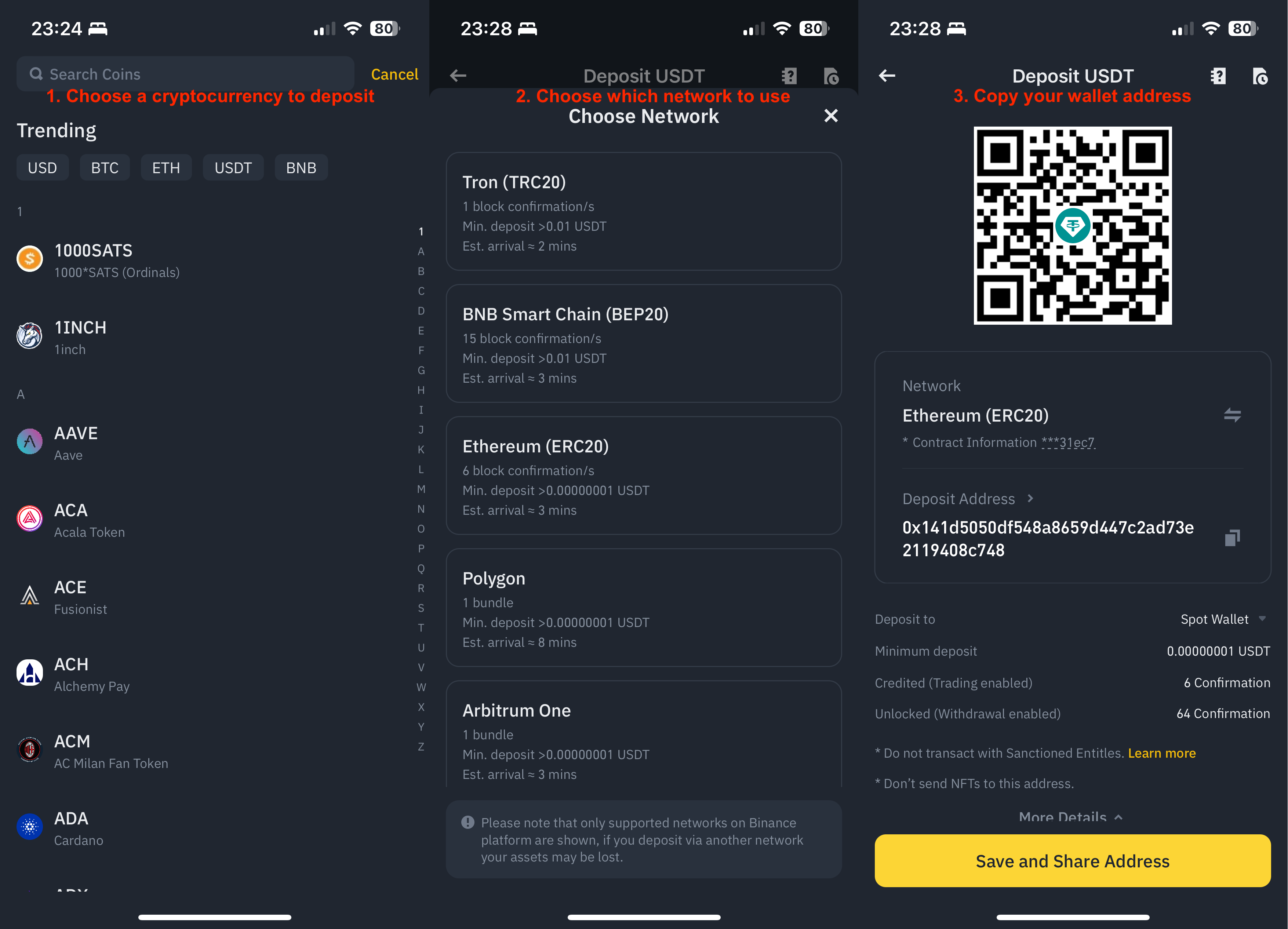 Realizando un depósito a través de una red de criptomonedas