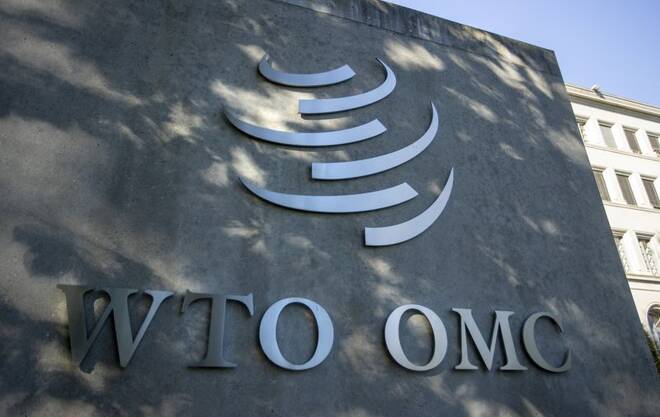 Un logo de la OMC en Ginebra