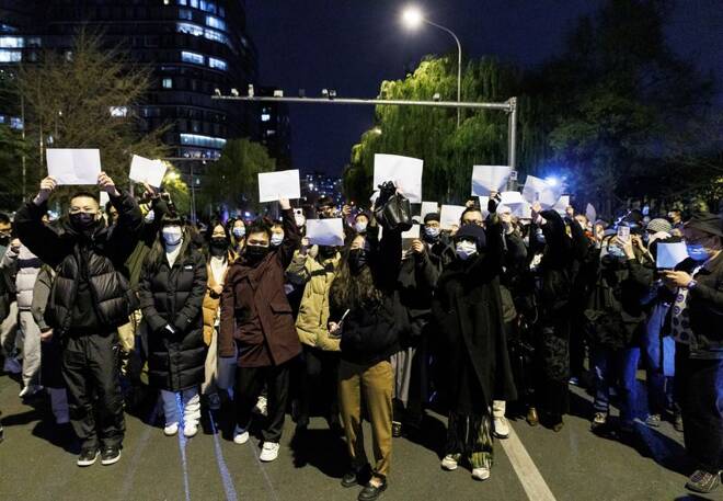 FOTO DE ARCHIVO: Protestas contra las restricciones por el COVID en Pekín