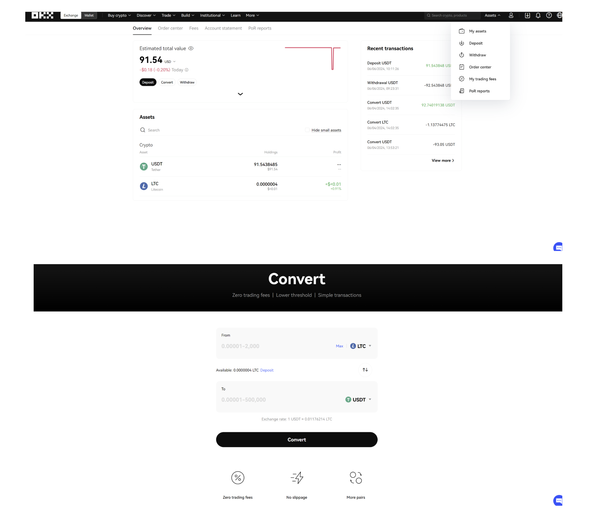 Interfaz de gestion de activos y de conversión