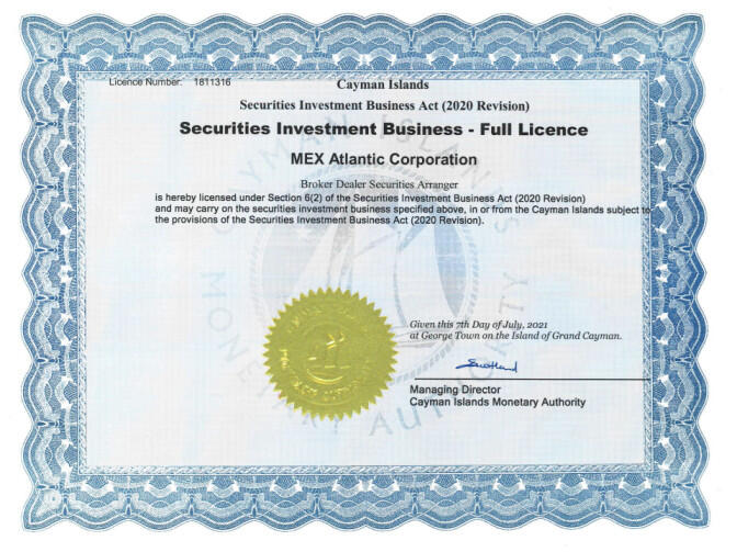 Licencia de MEX Atlantic Corporation en CIMA