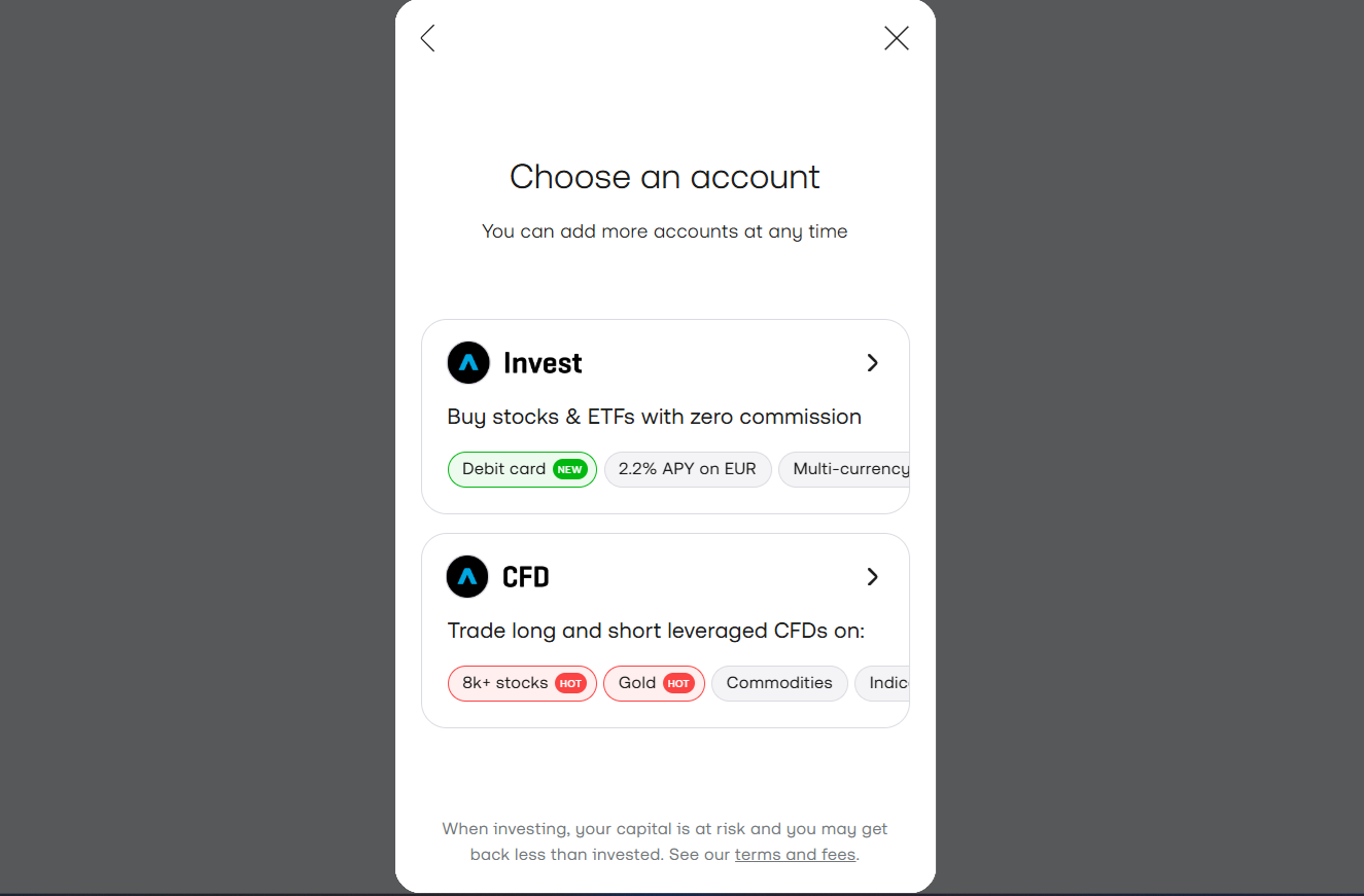 Formulario de registro de cuentas en Trading 212