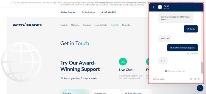 Supporto Live Chat di ActivTrades