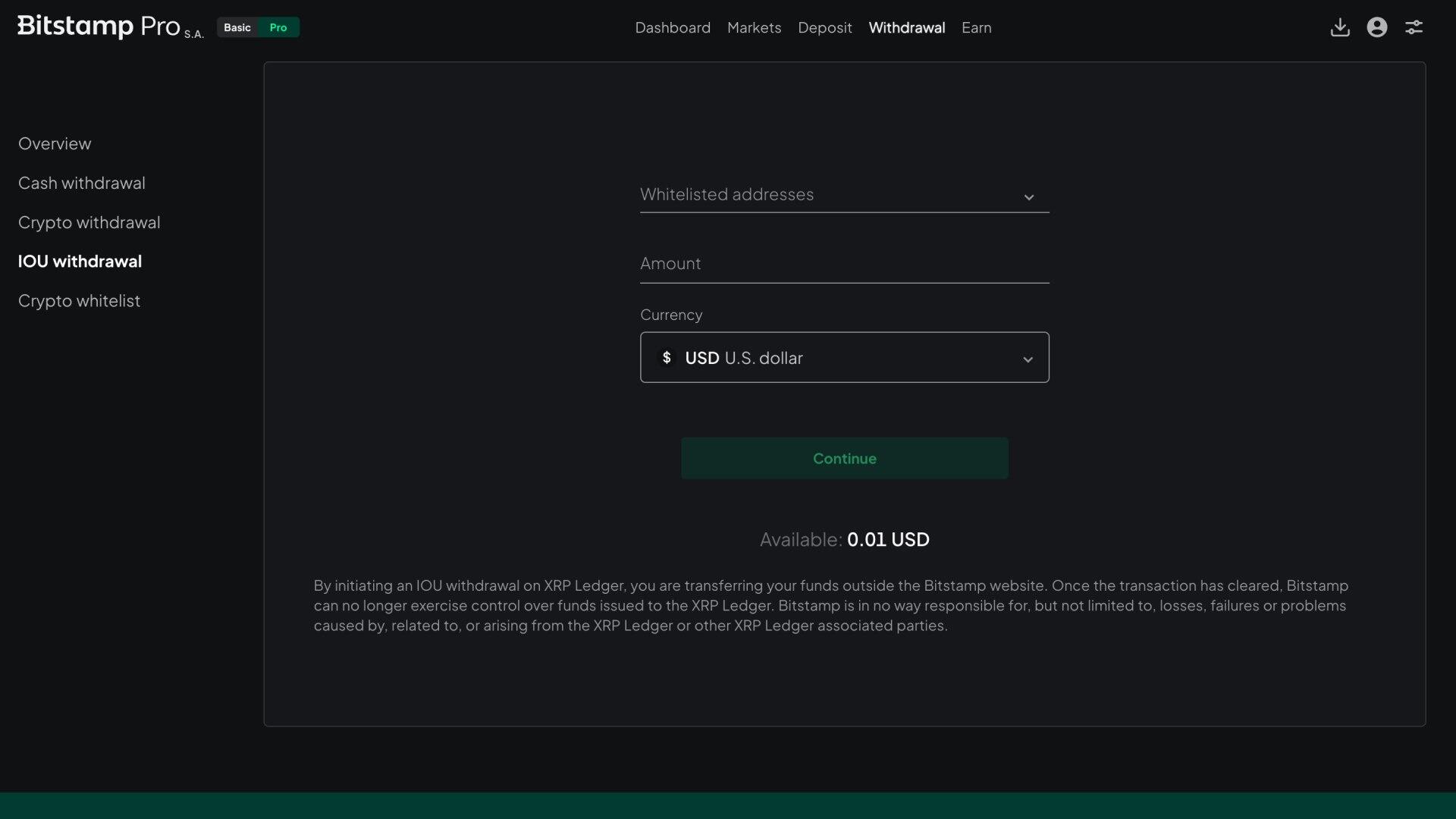 Procedura di prelievo IOU su Bitstamp