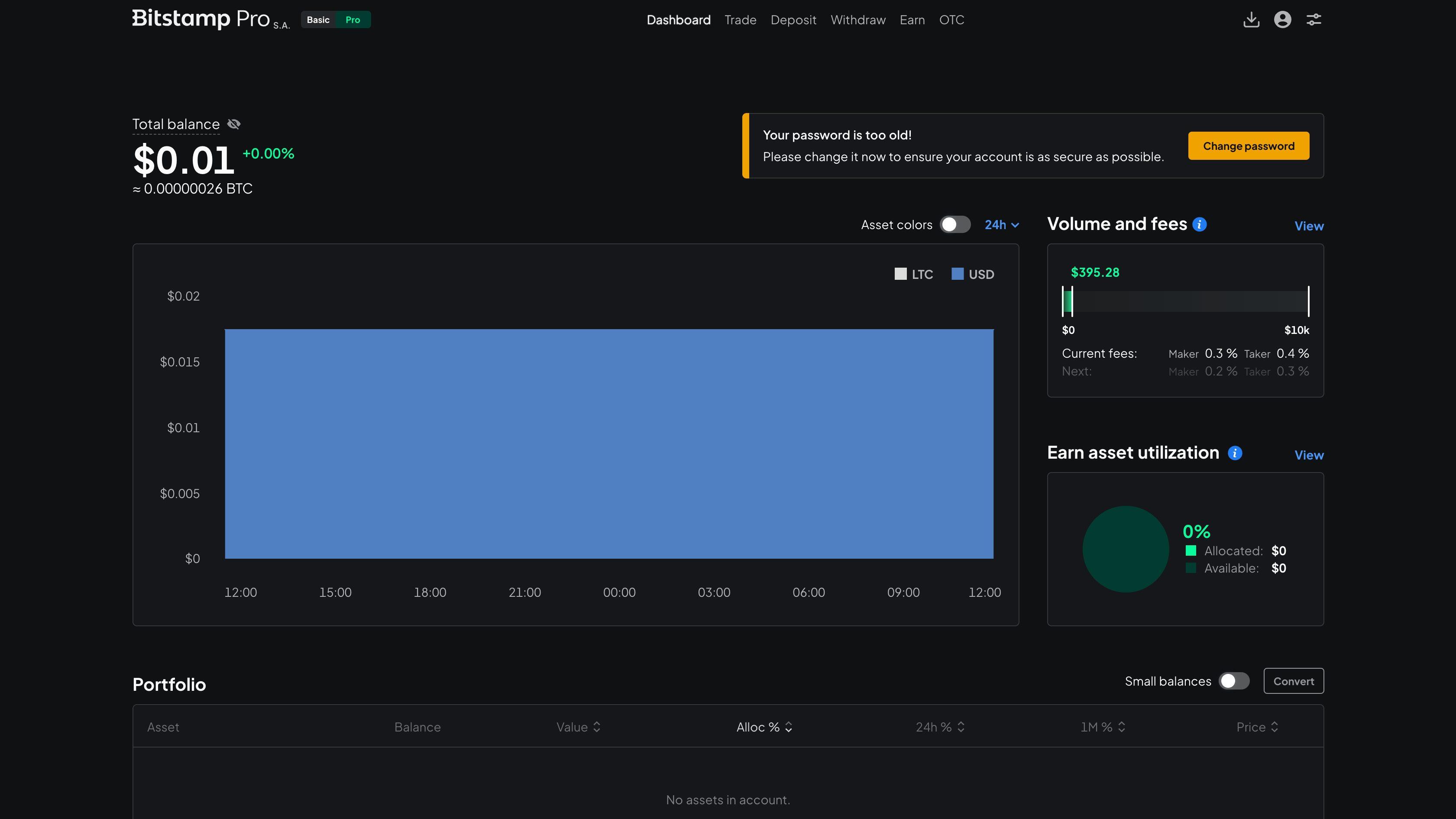  Interfaccia della versione Pro di Bitstamp