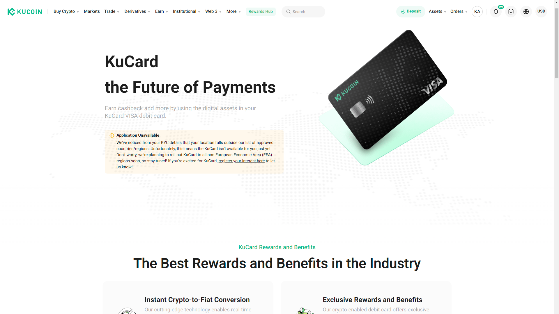 La KuCard è disponibile in un numero limitato di regioni