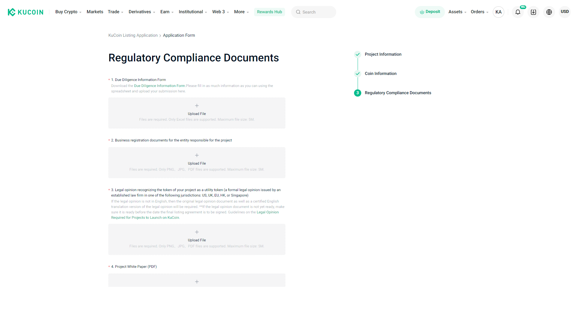 Per quotare un token su KuCoin, è necessario fornire prove della credibilità del progetto caricando diversi documenti