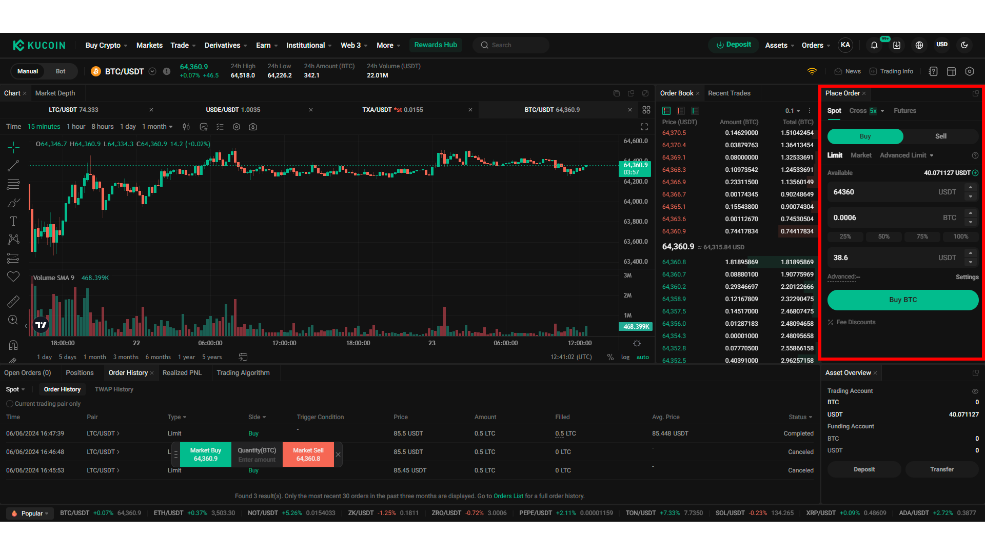 Inserire un ordine su KuCoin è piuttosto semplice