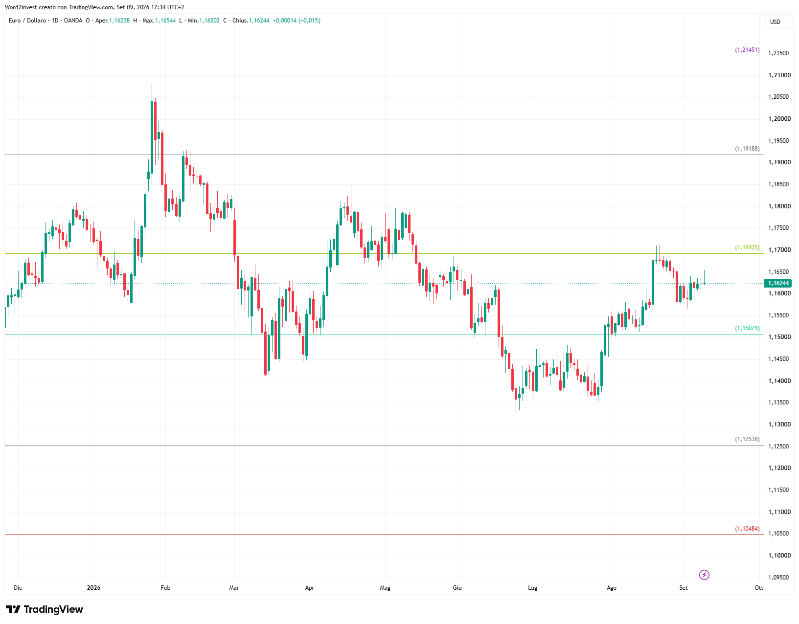 Grafico giornaliero euro dollaro