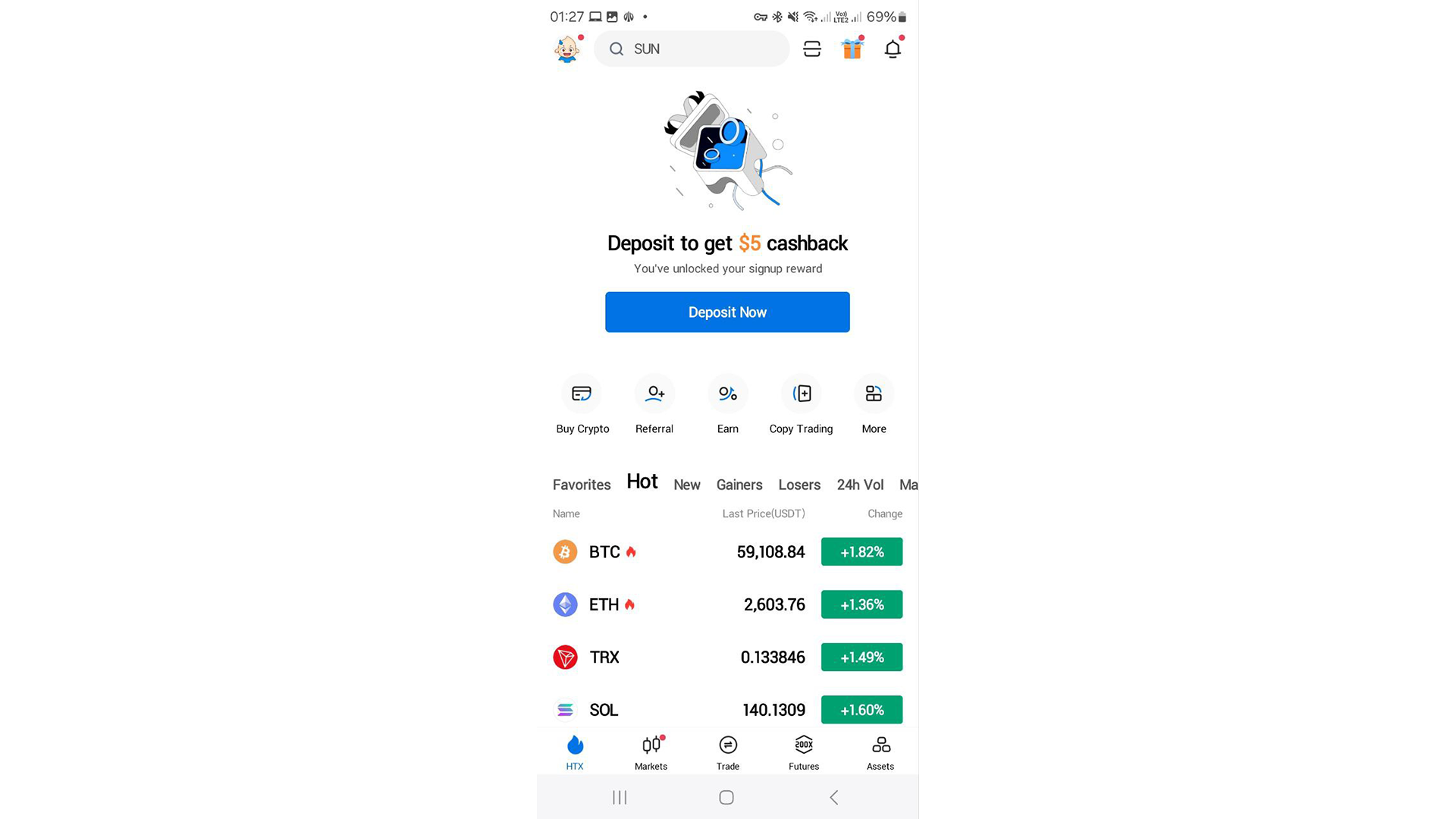 L’app HTX unisce tutte le funzioni di ricerca mercati nella pagina principale