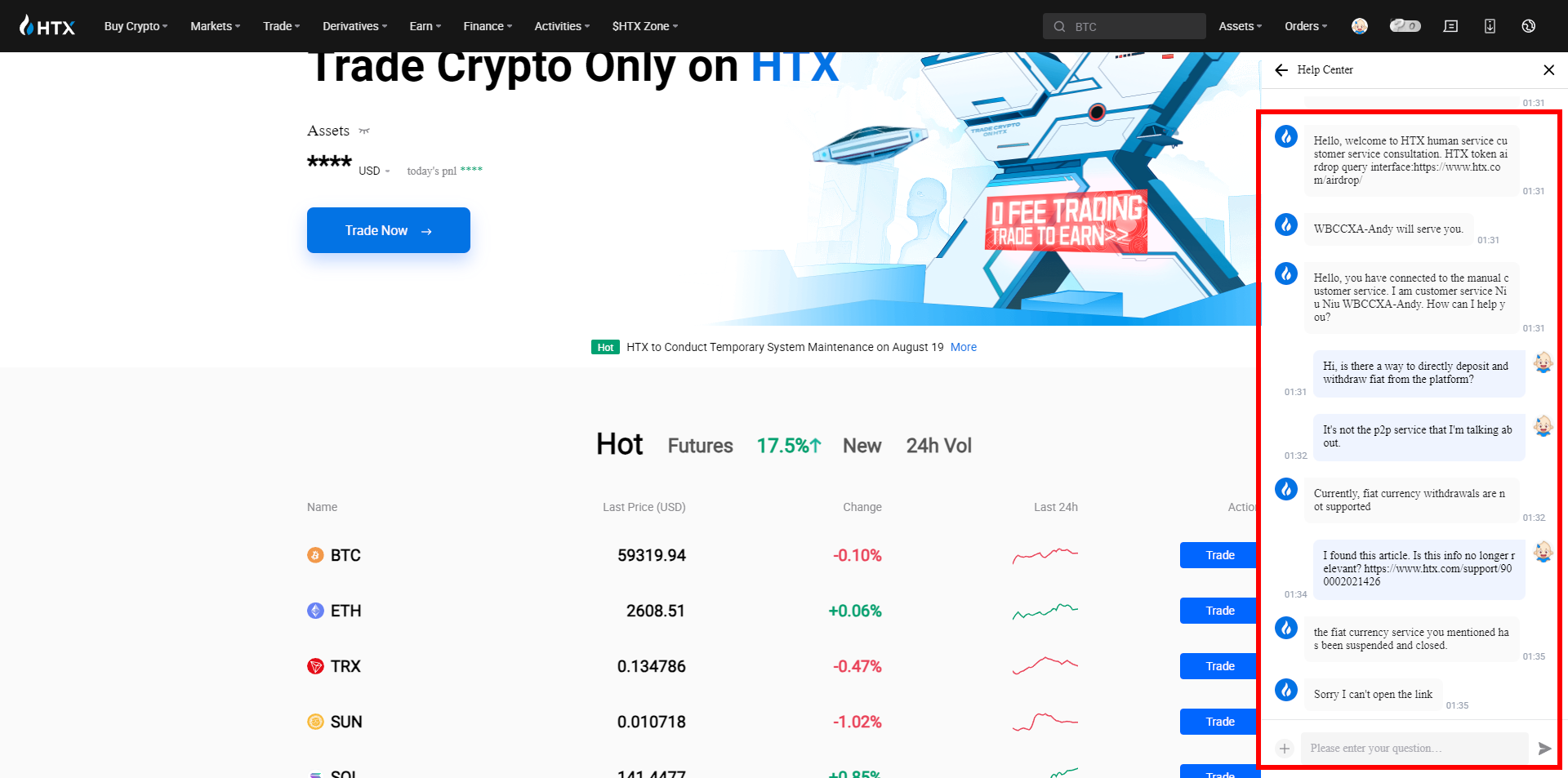 Il servizio clienti HTX