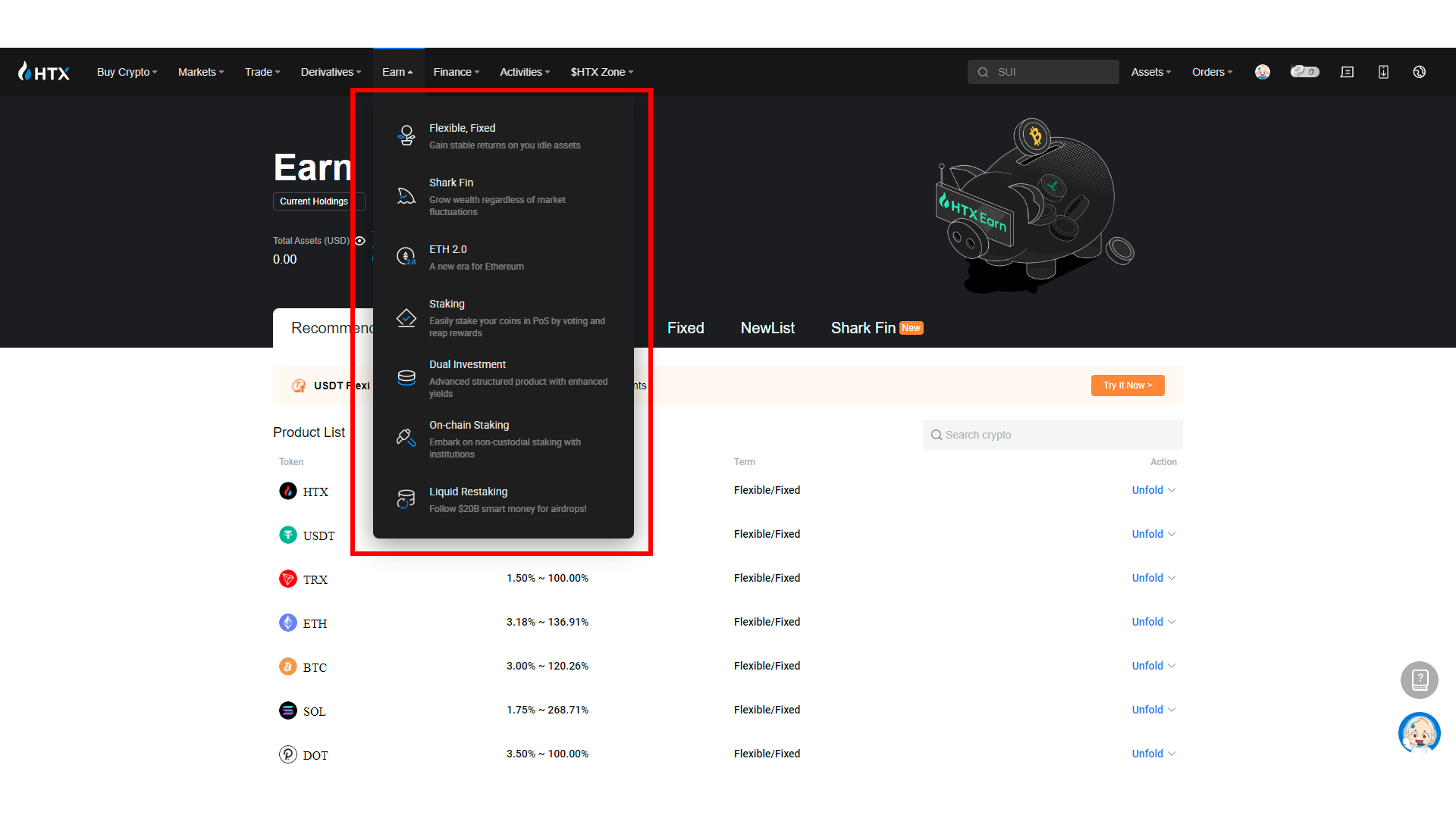 HTX offre diversi prodotti per guadagnare con le criptovalute aiutando gli utenti a sfruttare i propri asset inattivi