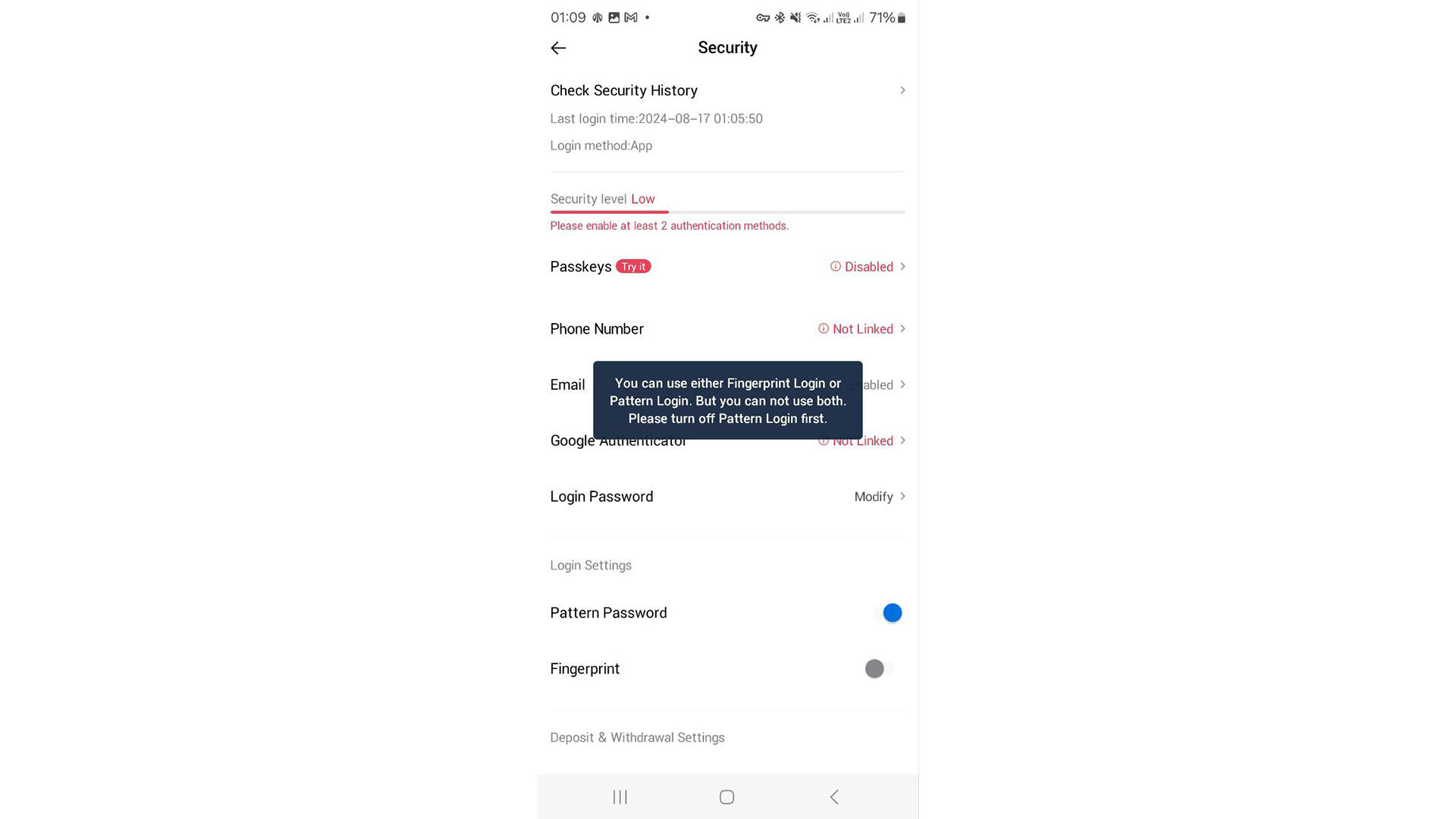 Configurare la maggior parte delle misure di sicurezza nell’app HTX è impossibile
