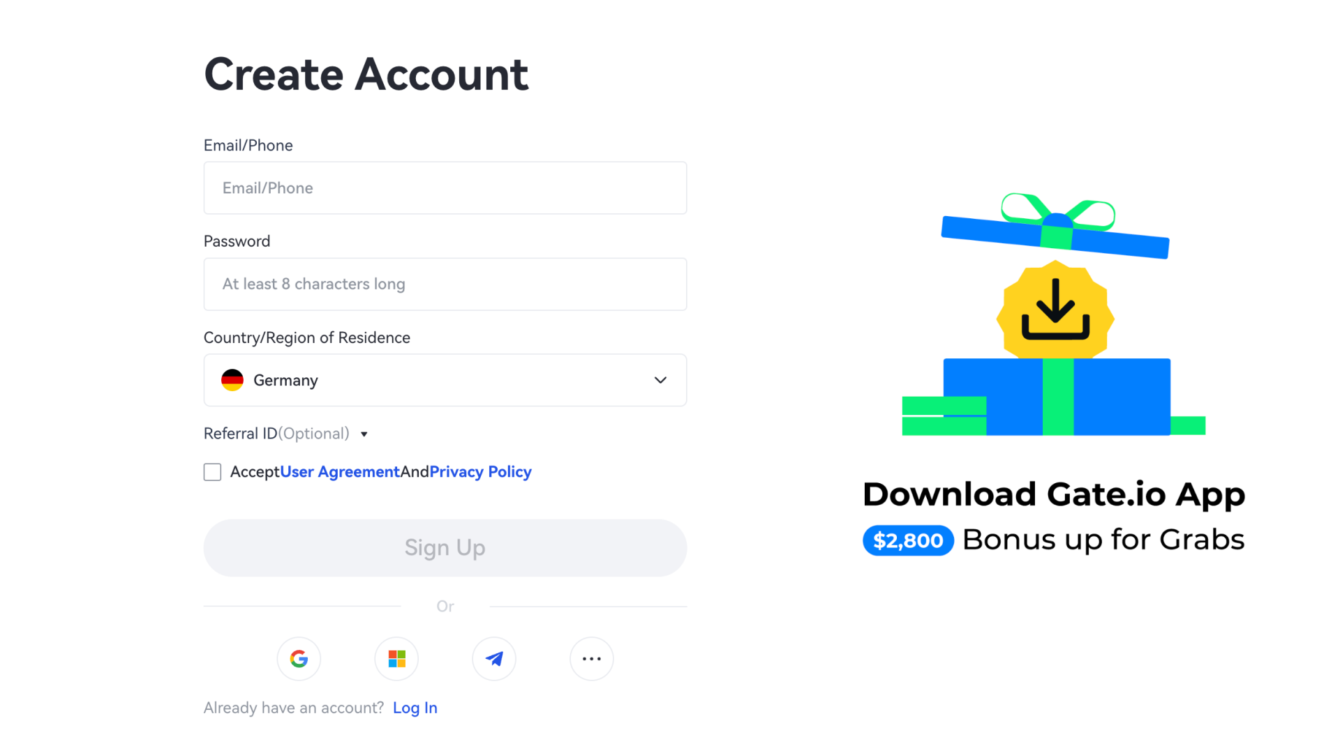 Registrazione a Gate.io utilizzando email e password