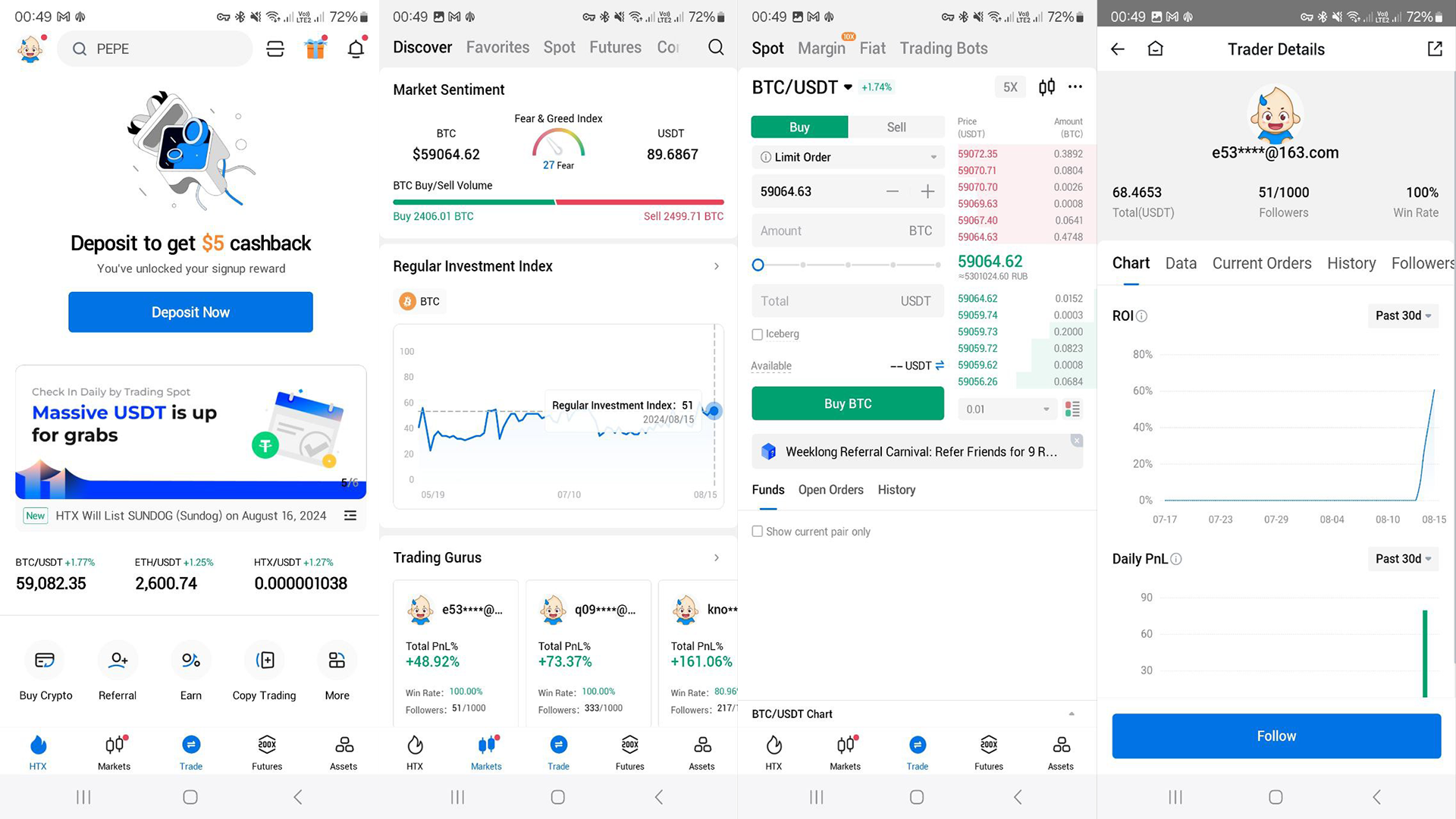 L’app mobile HTX ha un’interfaccia pulita e intuitiva