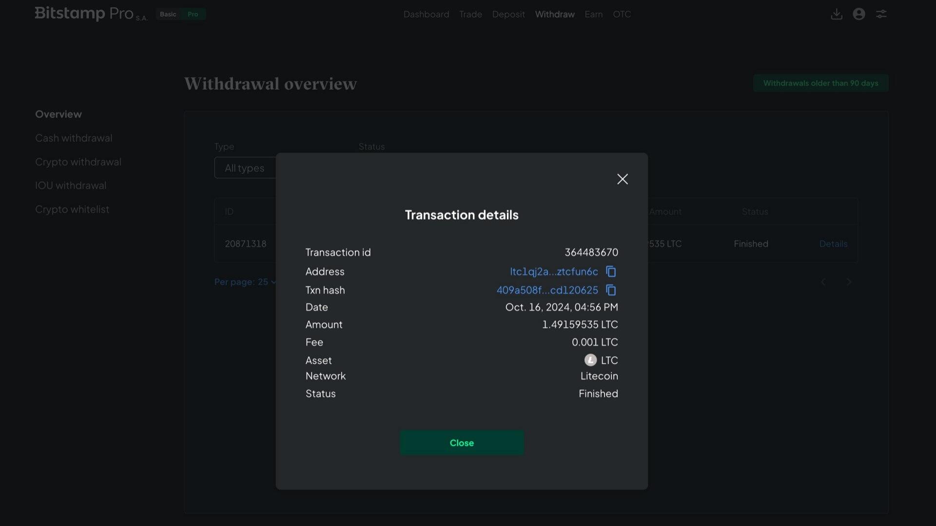 Informazioni sul prelievo su Bitstamp