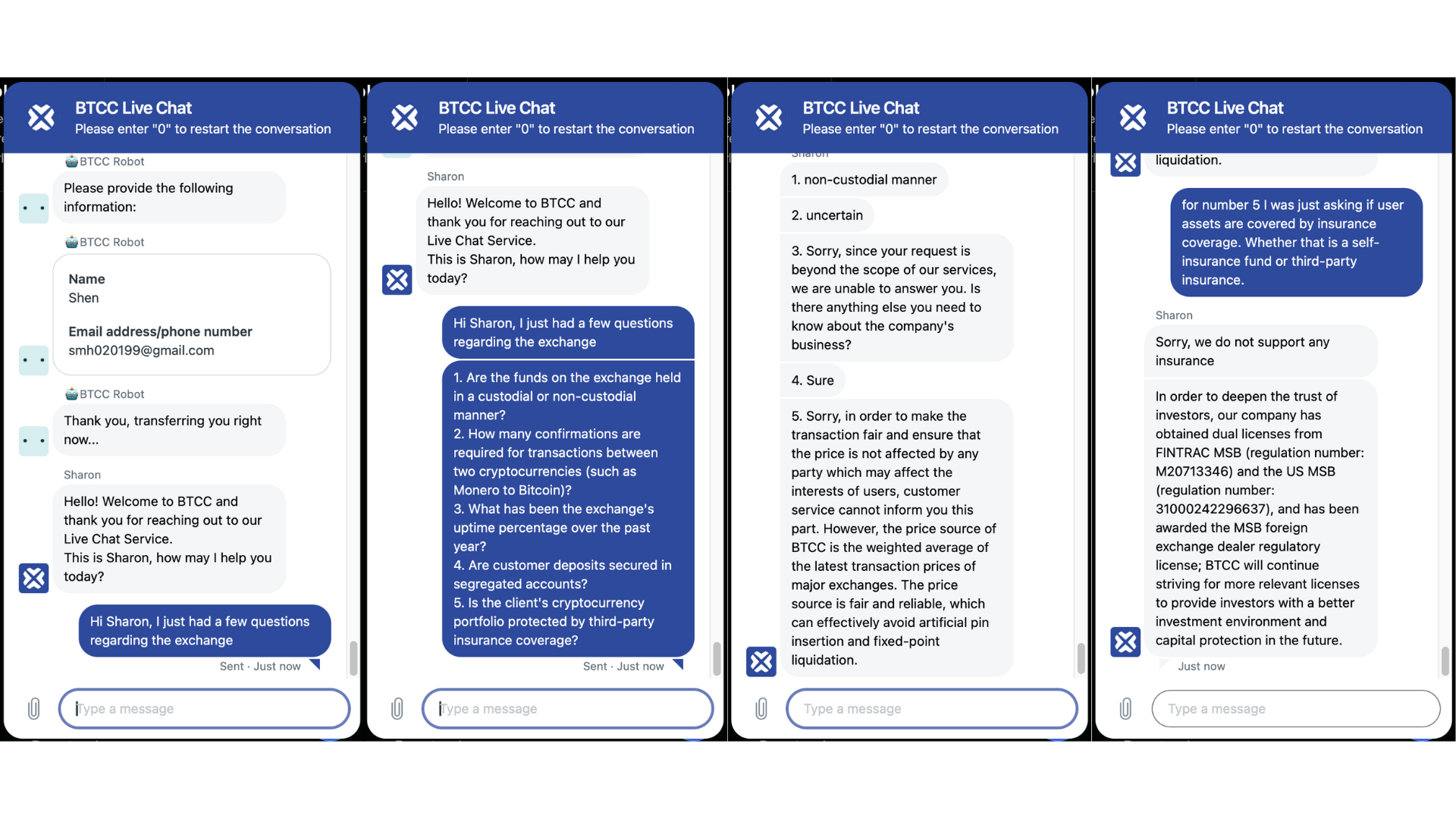 La mia conversazione con il servizio clienti di BTCC