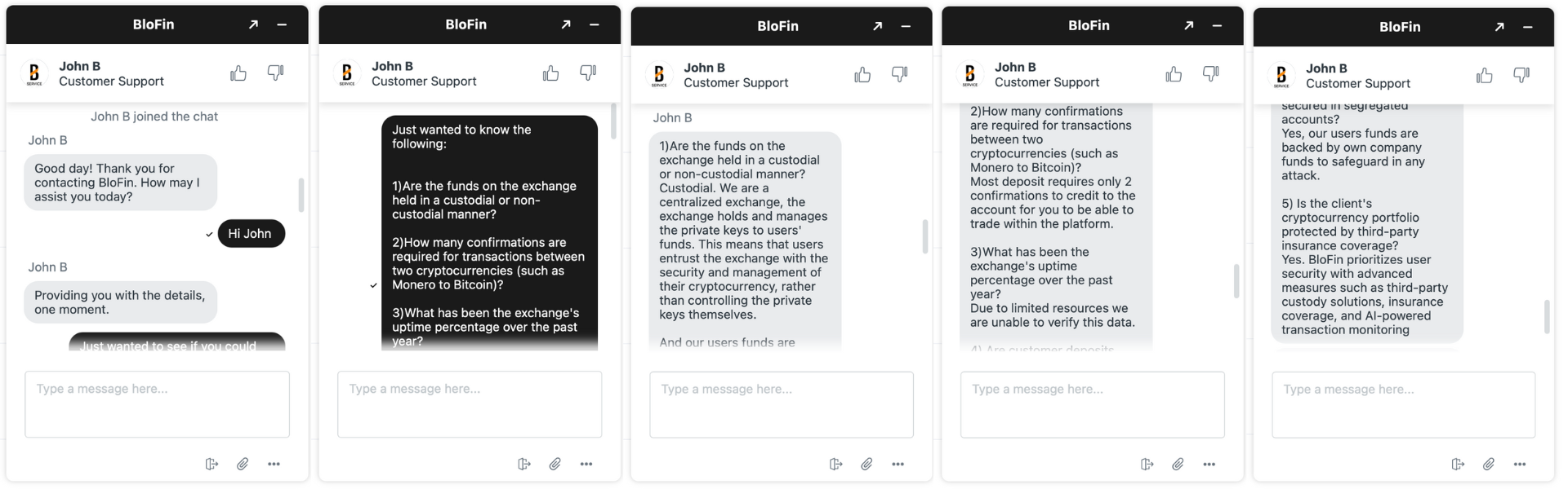 La mia conversazione con il servizio clienti di BloFin