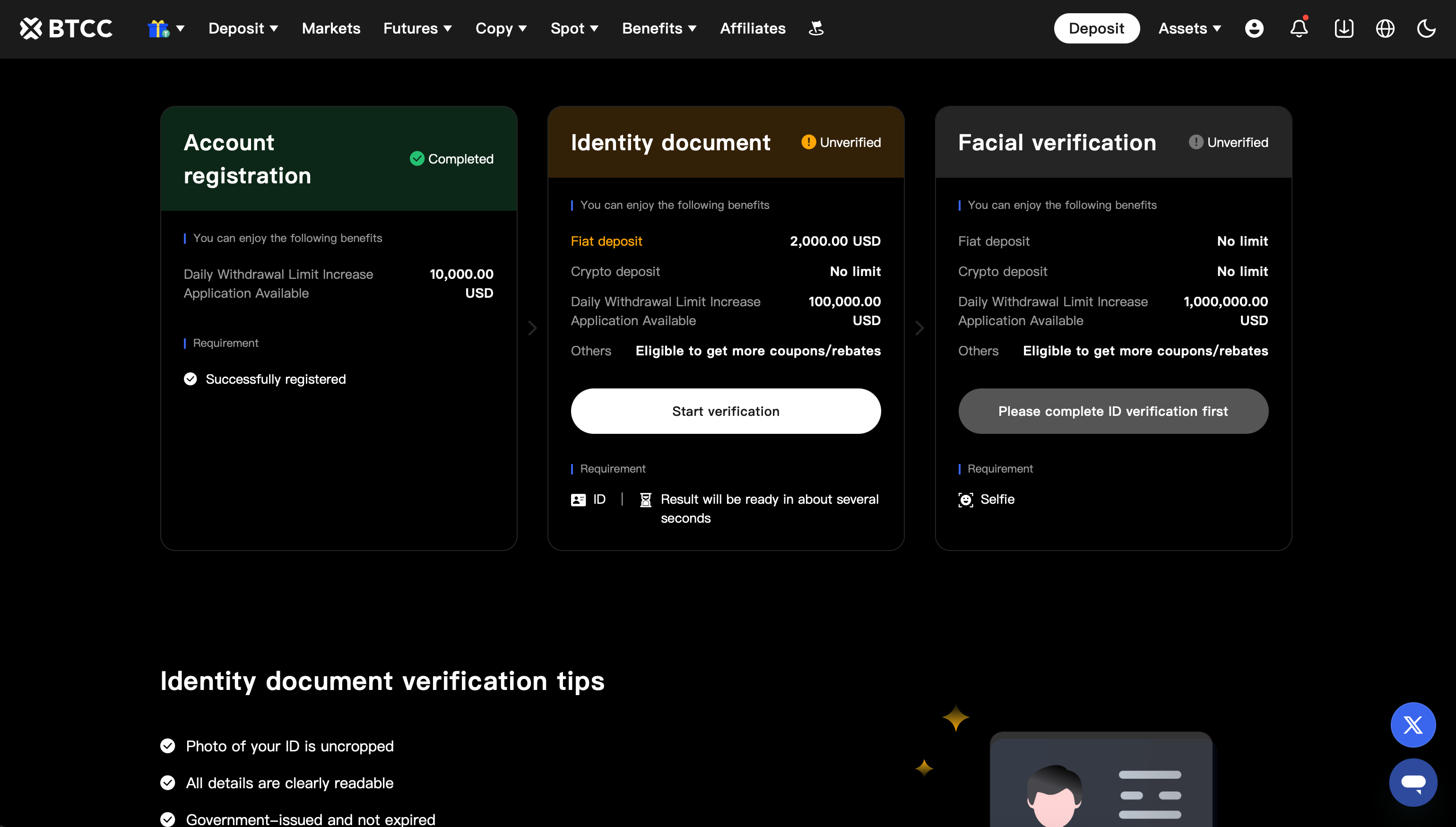 Livelli KYC di BTCC