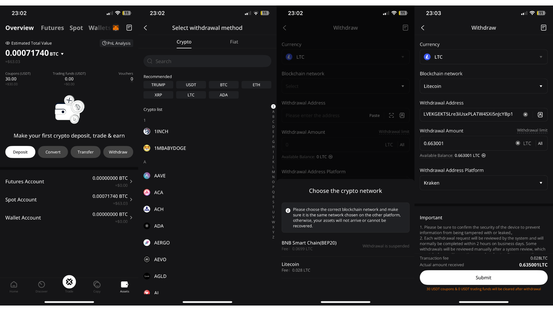 Avvio di un prelievo di criptovalute