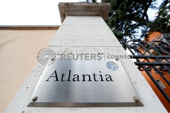 A logo of the Atlantia Group is seen outside its headquarters in Rome, Italy