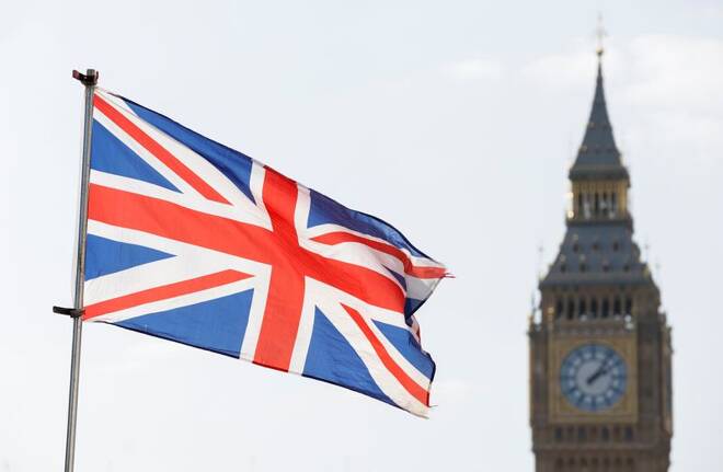 Una bandiera britannica a Londra, davanti al Big Ben