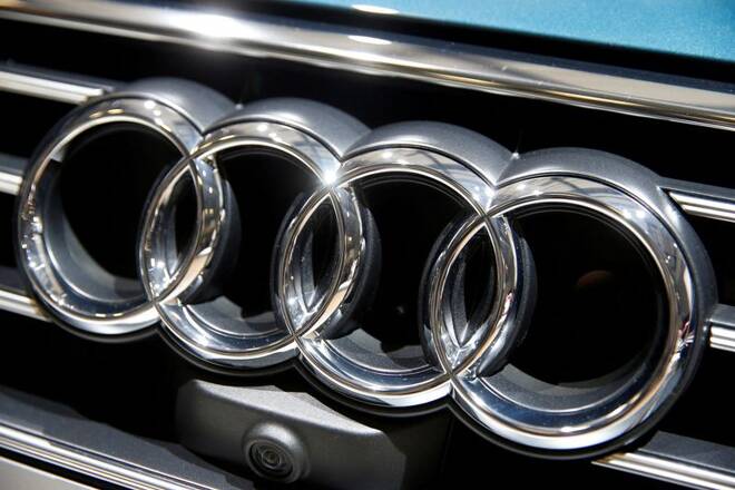 Logo Audi fotografato durante il meeting Volkswagen a Berlino.