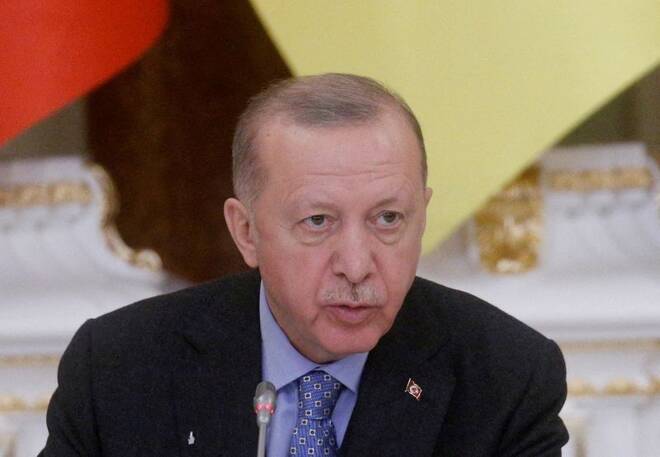 Il presidente turco Tayyip Erdogan a Kiev, in Ucraina