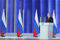 Il presidente russo Vladimir Putin pronuncia il suo discorso annuale all'Assemblea Federale a Mosca