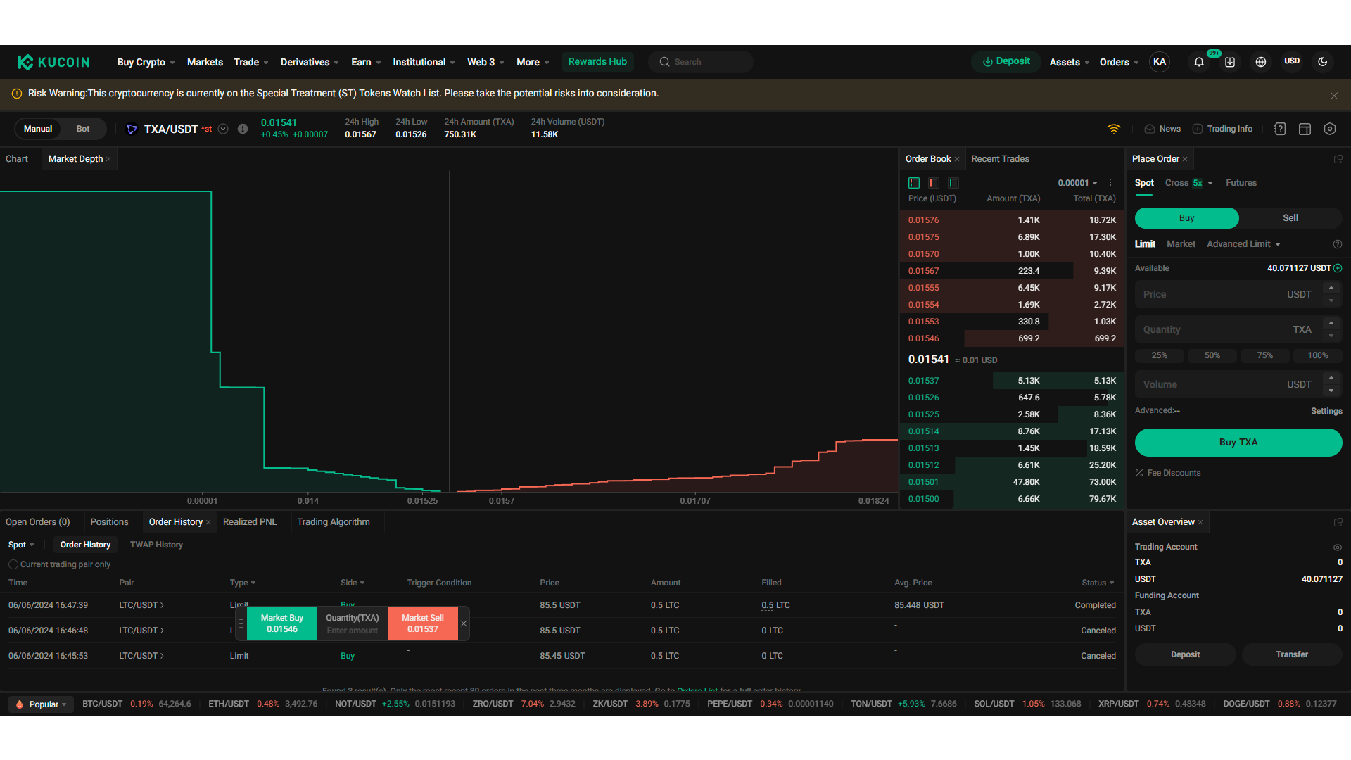 Prima di acquistare un asset specifico su KuCoin, consulta la profondità del book degli ordini per analizzare la sua liquidità
