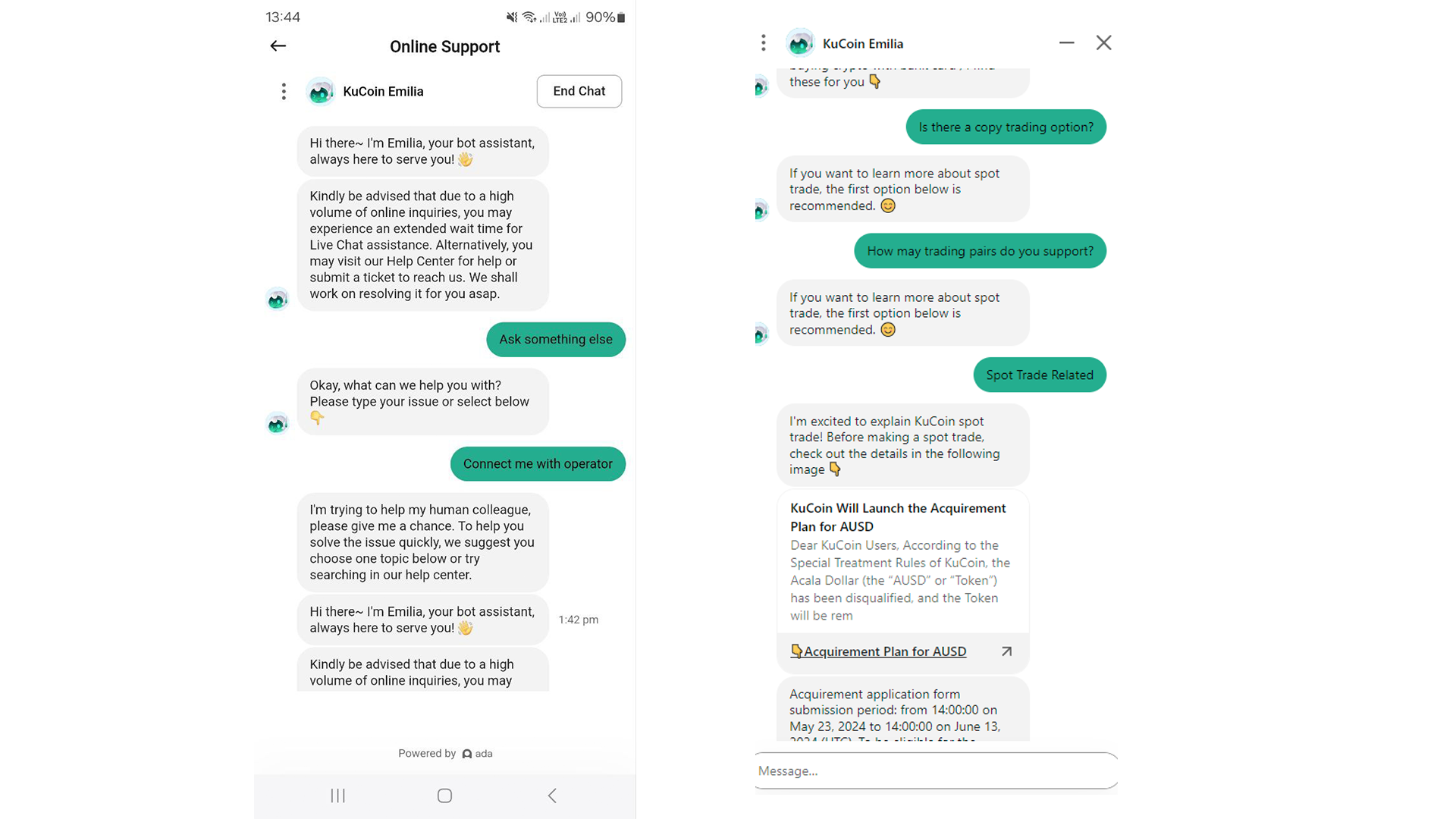 Il bot della live chat non è di grande aiuto e non c’è modo di parlare con un operatore umano