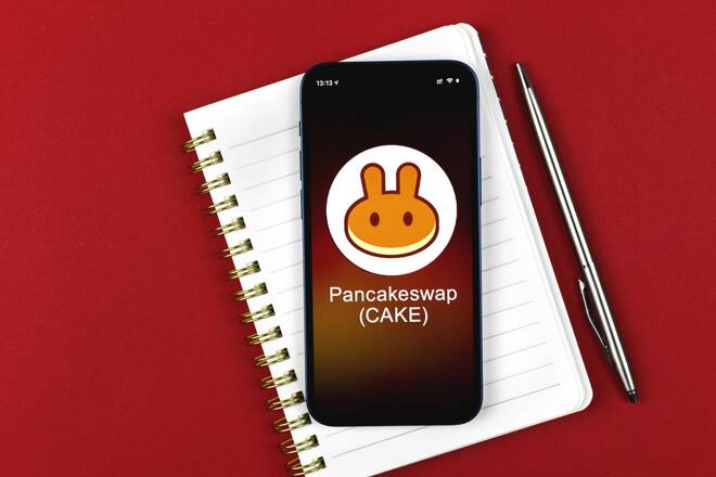 Pancakeswap mit Heft und Stift