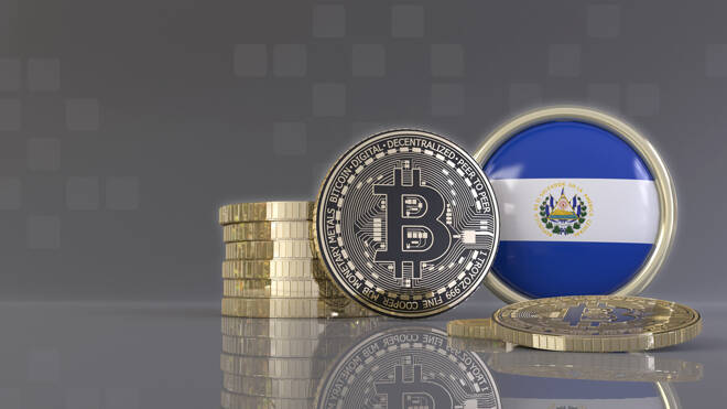 Bitcoin mit Flagge El Salvador