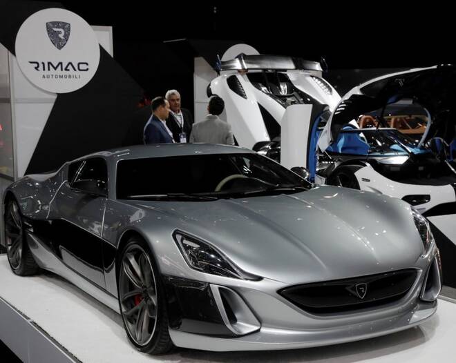 ARCHIV: Ein Rimac Automobili Concept_One Elektro-Supersportwagen im Wert von 1,2 Millionen Dollar auf der 2017 New York International Auto Show in New York City, USA