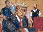 Skizze aus dem Gerichtssaal: Der ehemalige US-Präsident Donald Trump erscheint zu einer Anklageverlesung in New York City, USA.